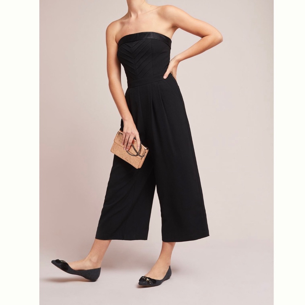 Greylin Black Pleated Jumpsuit Strapless Black XL